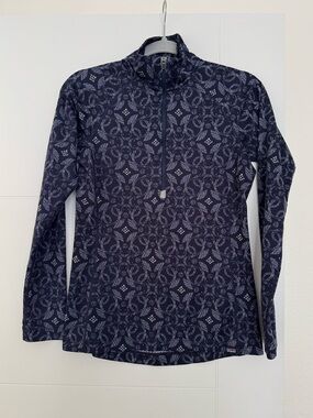 Patagonia Women Small Capilene 3 Midweight 1/2 Zip Navy Blue Print Baselayer EUC
